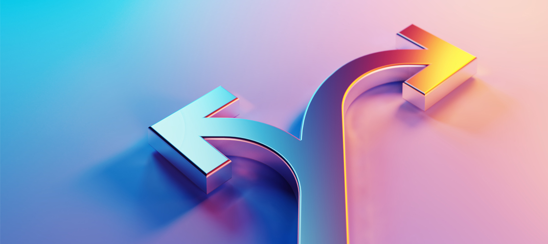 Abstract image of two arrows signifying company separation